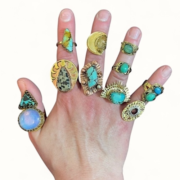 Artisan Moon Phase Halo  & Dalmatian Jasper Ring - Picture 7 of 7